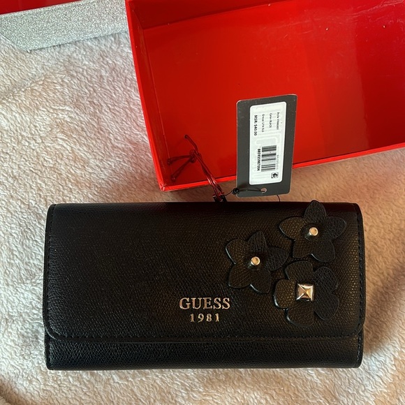 Guess Black Flower Wallet - Picture 1 of 6